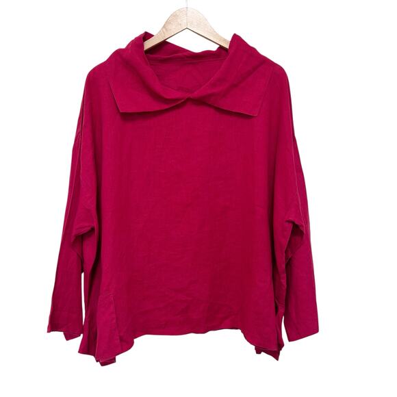 Heydari Red 100% Linen Lagenlook Top Sz L - Picture 1 of 4